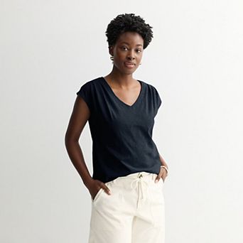 Petite Sonoma Goods For Life® Pleated V-Neck Muscle Tee