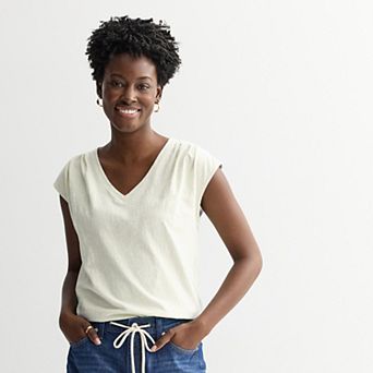 Petite Sonoma Goods For Life® Pleated V-Neck Muscle Tee