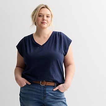 Plus Size Sonoma Goods For Life® Pleated V-Neck Muscle Tee