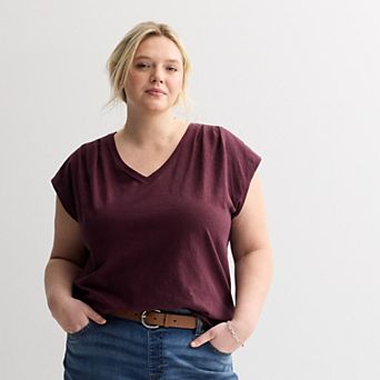 Plus Size Sonoma Goods For Life® Pleated V-Neck Muscle Tee