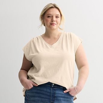 Plus Size Sonoma Goods For Life® Pleated V-Neck Muscle Tee