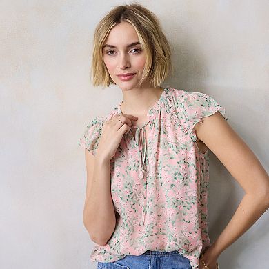 Women's LC Lauren Conrad Ruffle V-Neck with Trim Top