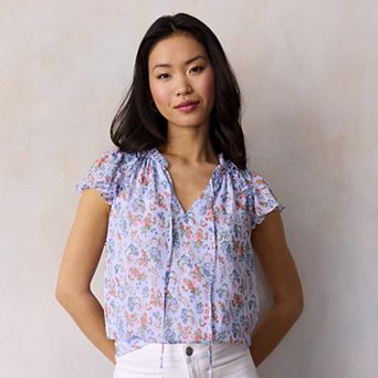 Women's LC Lauren Conrad Ruffle V-Neck with Trim Top