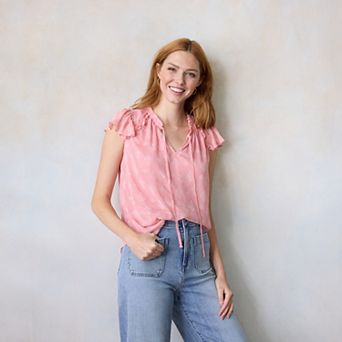 Women's LC Lauren Conrad Ruffle V-Neck with Trim Top