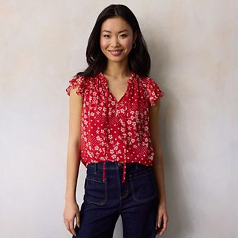 Women's LC Lauren Conrad Ruffle V-Neck with Trim Top