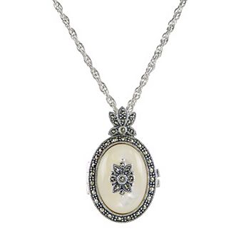 Lavish by TJM Sterling Silver Mother-of-Pearl & Marcasite Locket Necklace with 20" Chain