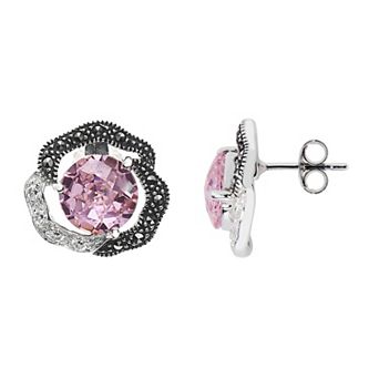 Lavish by TJM Sterling Silver Cubic Zirconia Flower Stud Earrings