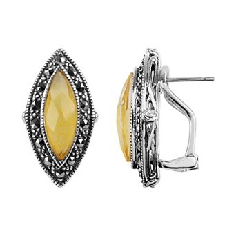Lavish by TJM Sterling Silver Marcasite & Crystal Yellow Jade Stone Earrings