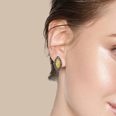 Lavish by TJM Sterling Silver Marcasite & Crystal Yellow Jade Stone Earrings