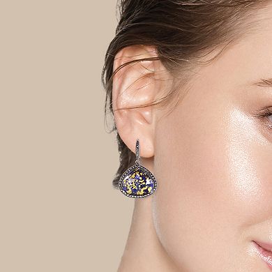 Lavish by TJM Sterling Silver Crystal Gold Leaf Lapis Marcasite Drop Earrings