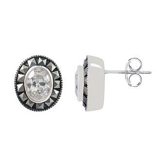 Lavish by TJM Sterling Silver Cubic Zirconia & Marcasite Stud Earrings