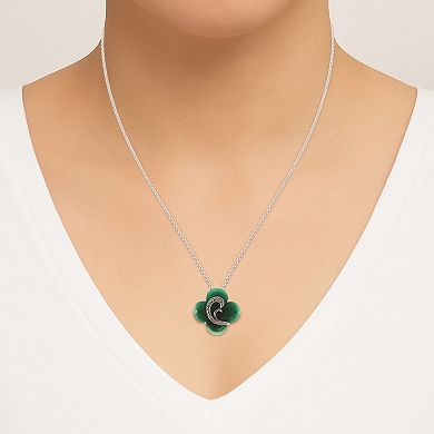 Lavish by TJM Sterling Silver Green Agate Clover Pendant Necklace
