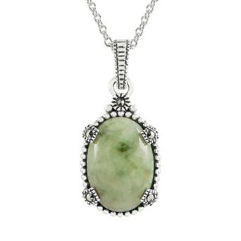 Lavish by TJM Natural Jade & Marcasite Pendant Necklace with 18" Chain