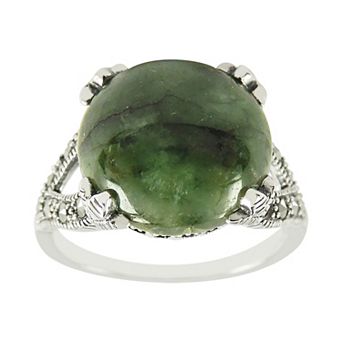 Lavish by TJM Natural Jade & Marcasite Round Ring