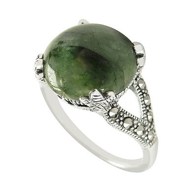 Lavish by TJM Natural Jade & Marcasite Round Ring