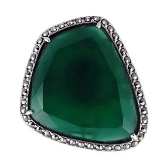 Lavish by TJM Green Agate & Marcasite Ring