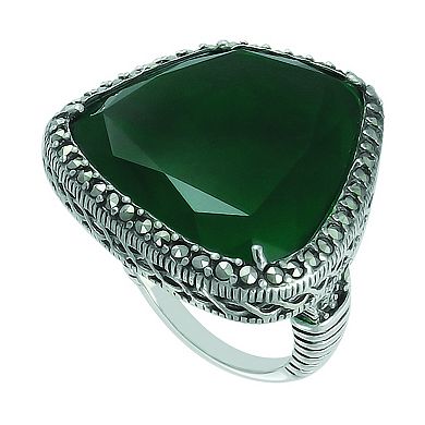 Lavish by TJM Green Agate & Marcasite Ring