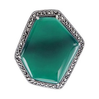 Lavish by TJM Green Agate & Marcasite Free Size Ring