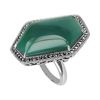 Lavish by TJM Green Agate & Marcasite Free Size Ring