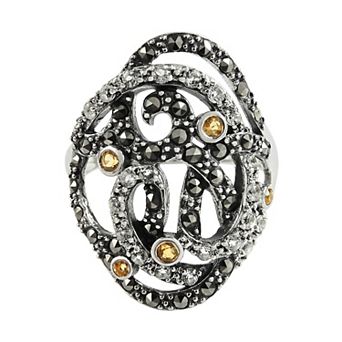 Lavish by TJM Multi-Gemstone Ring with Citrine, White Topaz & Marcasite