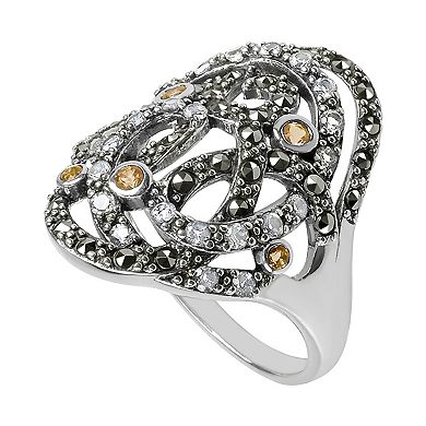 Lavish by TJM Multi-Gemstone Ring with Citrine, White Topaz & Marcasite