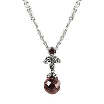Lavish by TJM Garnet & Marcasite Pendant Necklace