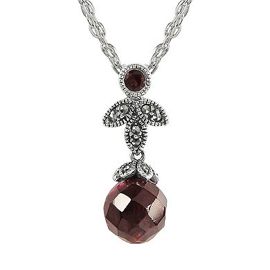 Lavish by TJM Garnet & Marcasite Pendant Necklace