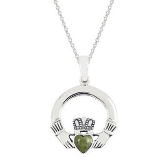 Lavish by TJM Green Marble & Marcasite Claddagh Pendant Necklace