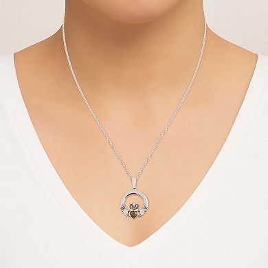 Lavish by TJM Green Marble & Marcasite Claddagh Pendant Necklace