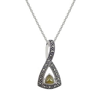 Lavish by TJM Marcasite & Green Marble Pendant Necklace