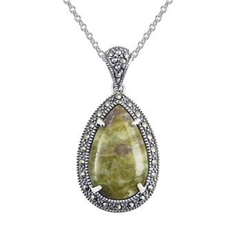 Lavish by TJM Marcasite & Marble Pear Pendant Necklace