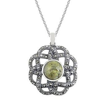 Lavish by TJM Green Marble & Marcasite Celtic Pendant Necklace