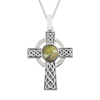 Lavish by TJM Marble & Marcasite Celtic Cross Pendant Necklace