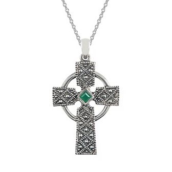 Lavish by TJM Agate & Marcasite Cross Pendant Necklace