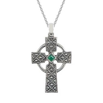 Lavish by TJM Agate & Marcasite Cross Pendant Necklace