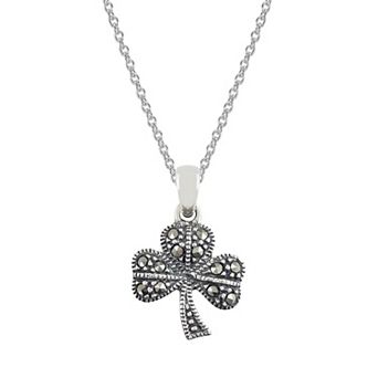Lavish by TJM Sterling Silver Marcasite Clover Pendant Necklace
