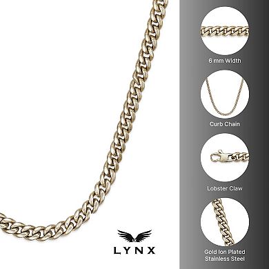LYNX Men's Gold Tone Stainless Steel Curb Chain Necklace