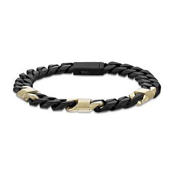 LYNX Men's Two Tone Stainless Steel Miami Cuban Chain Bracelet
