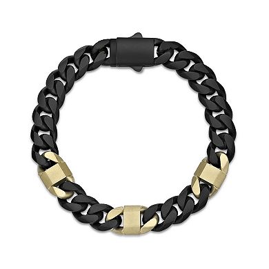 LYNX Men's Two Tone Stainless Steel Miami Cuban Chain Bracelet