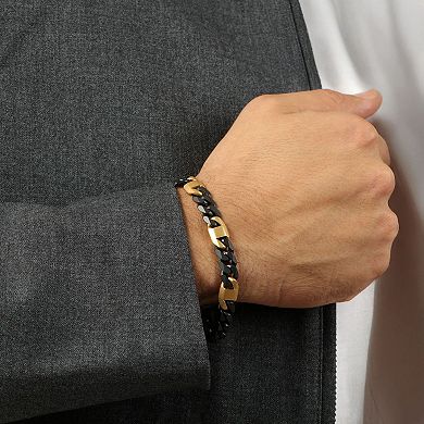 LYNX Men's Two Tone Stainless Steel Miami Cuban Chain Bracelet