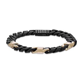 LYNX Men's Two-Tone Stainless Steel Chain Bracelet with Lab-Created White Sapphire Accents