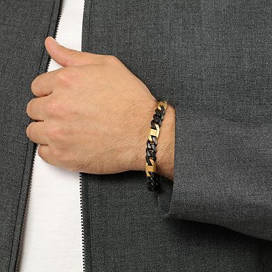 LYNX Men's Two-Tone Stainless Steel Chain Bracelet with Lab-Created White Sapphire Accents