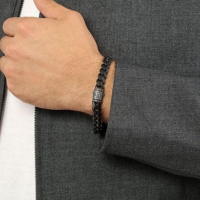 LYNX Men's Two-Tone Stainless Steel Chain Bracelet with Lab-Created White Sapphire Accents