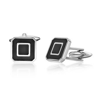 LYNX Men's Stainless Steel Black Resin Cuff Links