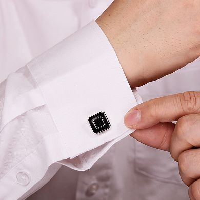 LYNX Men's Stainless Steel Black Resin Cuff Links