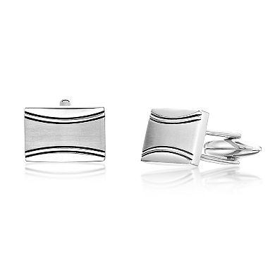 LYNX Men's Stainless Steel Curved-Line Cuff Links