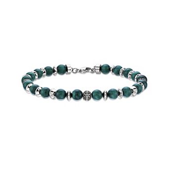 LYNX Men's Stainless Steel Gemstone Bead Bracelet