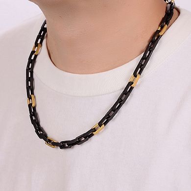LYNX Men's Two Tone Stainless Steel Curb Chain Necklace