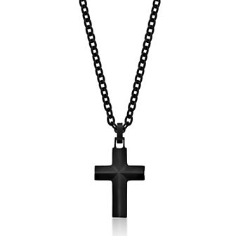 Men's LYNX Black Stainless Steel Cross Pendant Necklace