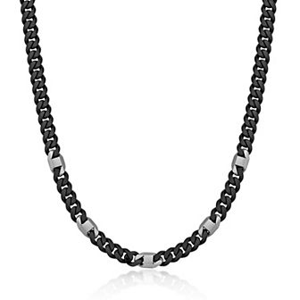 LYNX Men's Two-Tone Stainless Steel Cuban Chain Necklace